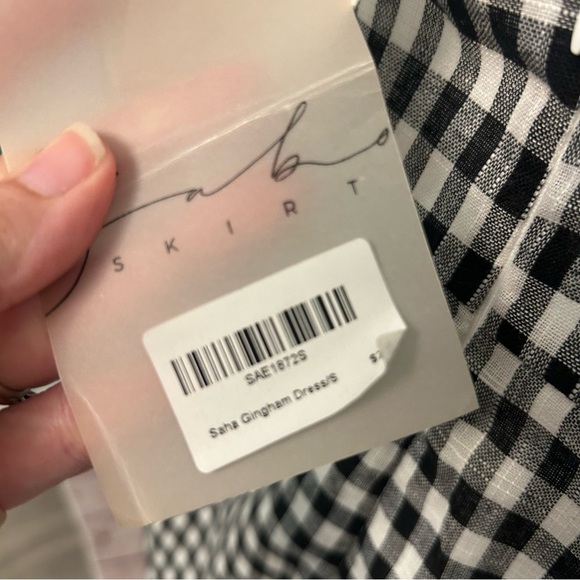 Sabo Skirt New Black Gingham Saha Gingham mini dress cotton ruffle Small Chic - Picture 3 of 10